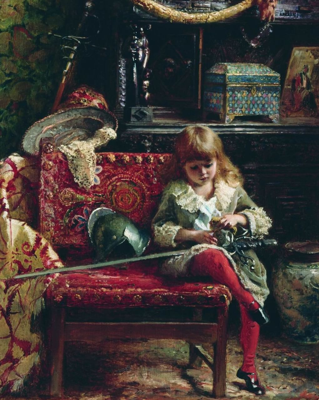 Константин Маковский. Портрет сына в мастерской (Маленький антиквар) (фрагмент). 1882. Новгородский государственный объединенный музей-заповедник, Великий Новгород