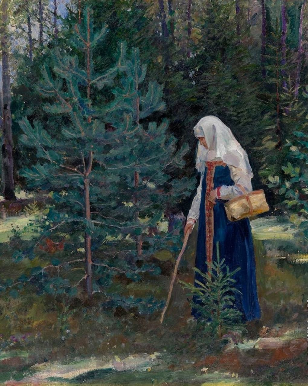Сергей Виноградов. Сбор грибов в лесу. 1927. Частное собрание