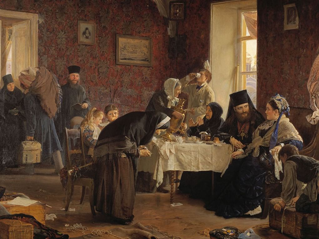 Алексей Корзухин. В монастырской гостинице (фрагмент). 1882. Государственная Третьяковская галерея, Москва