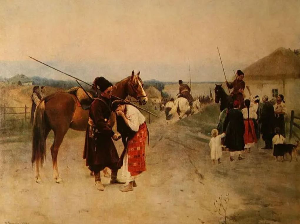 Николай Пимоненко. В поход. Проводы казаков (фрагмент). 1902. Национальный художественный музей Украины, Киев, Украина