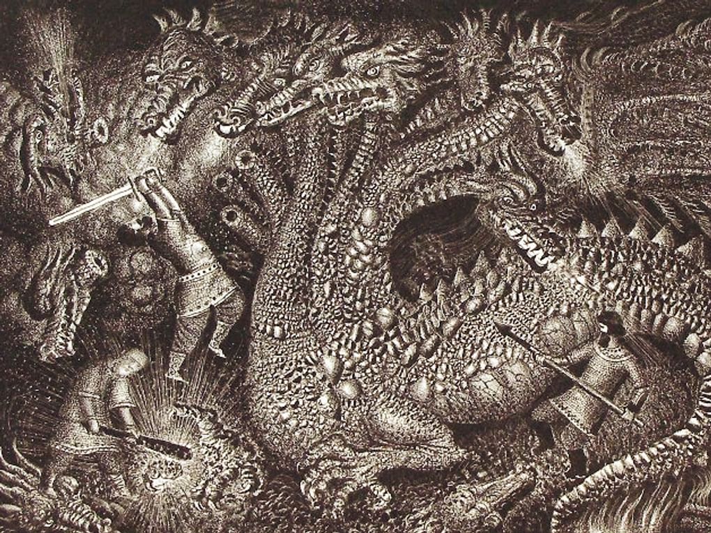 Борис Забирохин. Бой на Калиновом мосту (фрагмент). 1990. Вологодская областная картинная галерея, Вологда