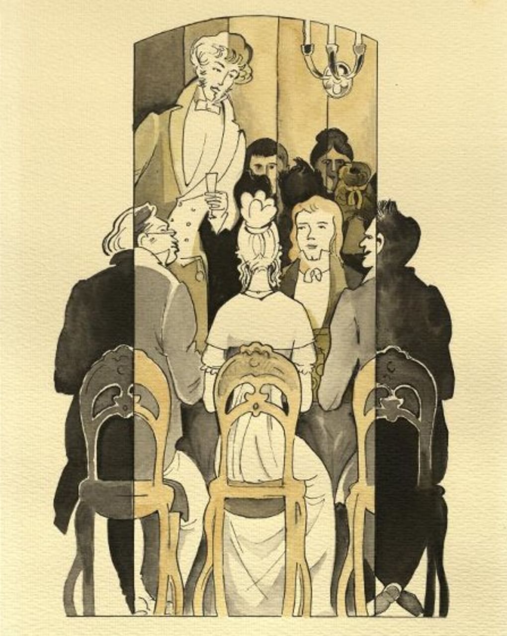 Дмитрий Громан. Онегин на именинах Татьяны. Иллюстрация к роману Александра Пушкина «Евгений Онегин». 1978. Тверской краеведческий музей, Тверь