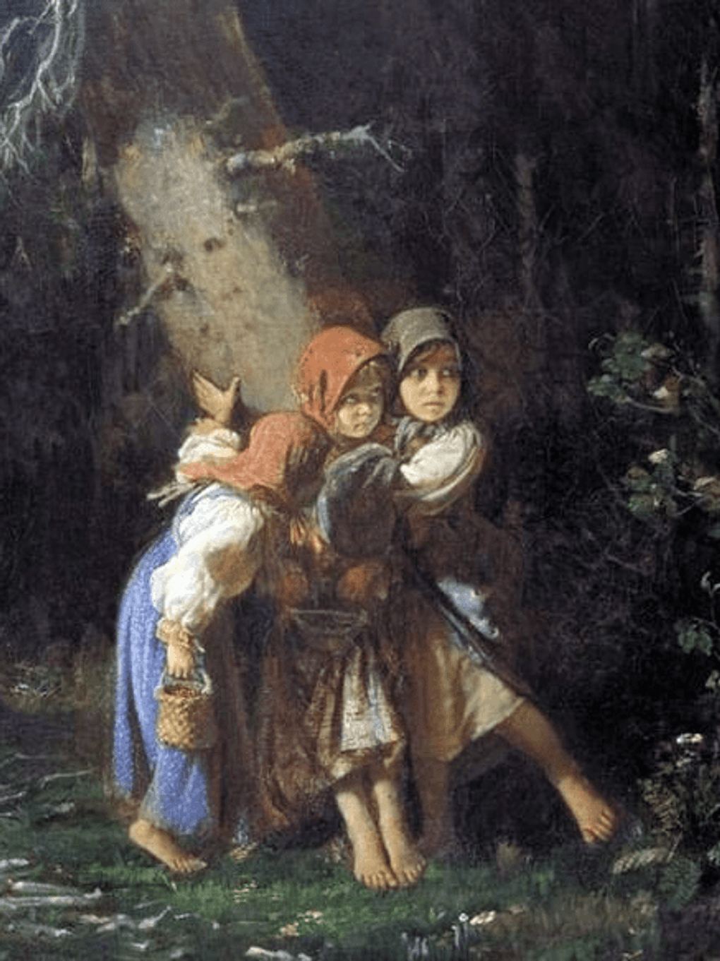 Алексей Корзухин. Крестьянские девочки в лесу (фрагмент). 1877. Пермская государственная художественная галерея, Пермь
