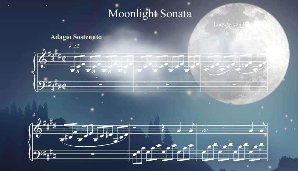 Мелодия лунная соната. Лунная Соната. Лунная Соната на пианино. Леунная Саната. Бетховен Лунная Саната.