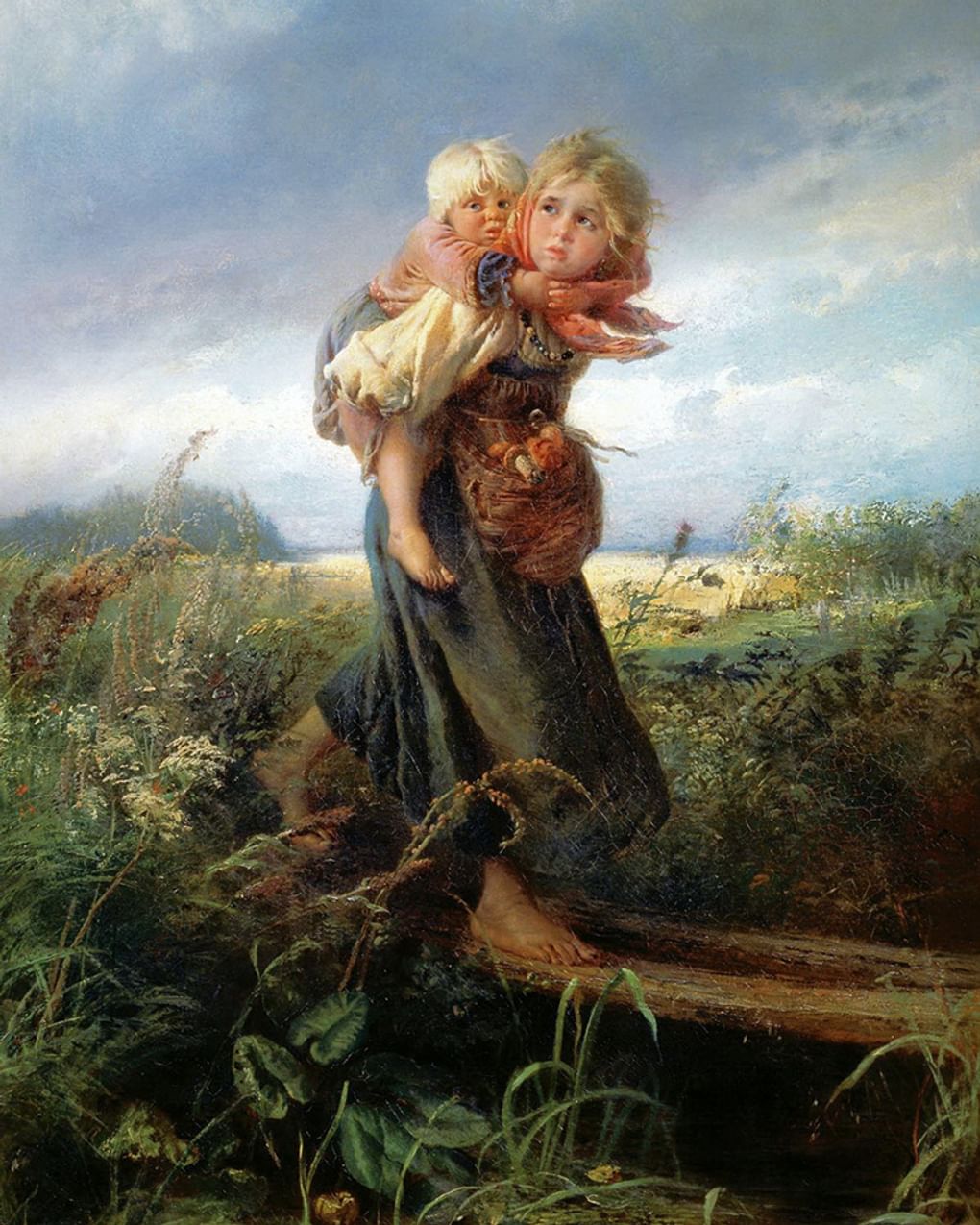 Константин Маковский. Дети, бегущие от грозы (фрагмент). 1872. Государственная Третьяковская галерея, Москва