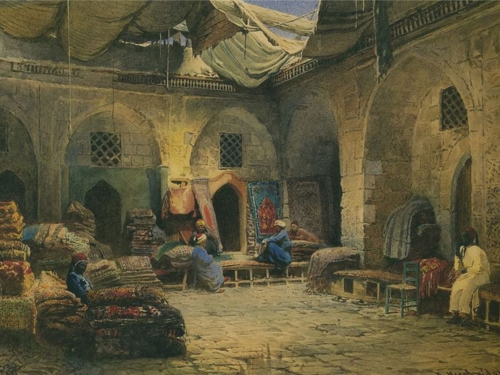 Константин Маковский. Ковровая лавка в Каире. 1875. Частное собрание