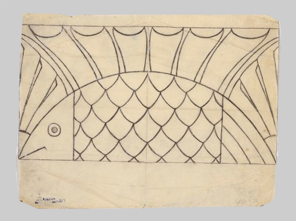 Сергей Малютин. Композиция «Рыба». Эскиз декора для доходного дома Зинаиды Перцовой в Москве. 1907. Государственный научно-исследовательский музей архитектуры им. А.В. Щусева, Москва