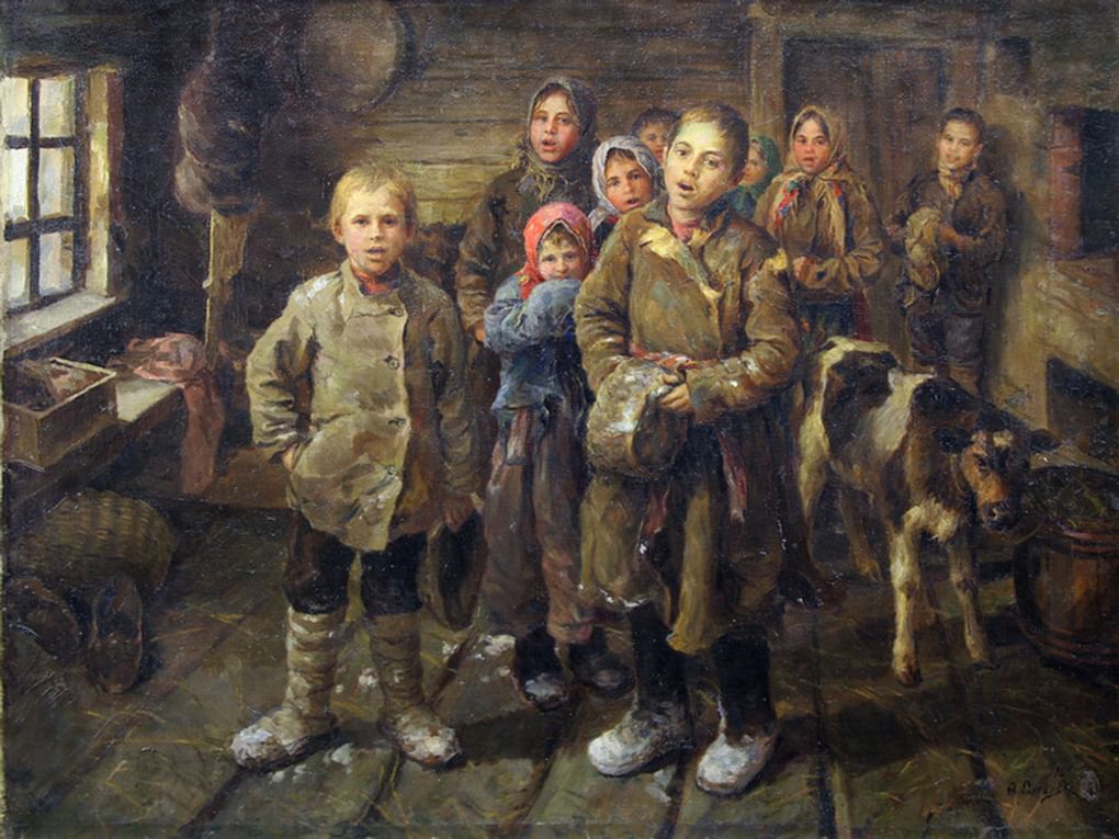 Федот Сычков. Христославы. Дети старой деревни (фрагмент). 1935. Мордовский республиканский музей изобразительных искусств имени С.Д. Эрьзи, Саранск, Республика Мордовия