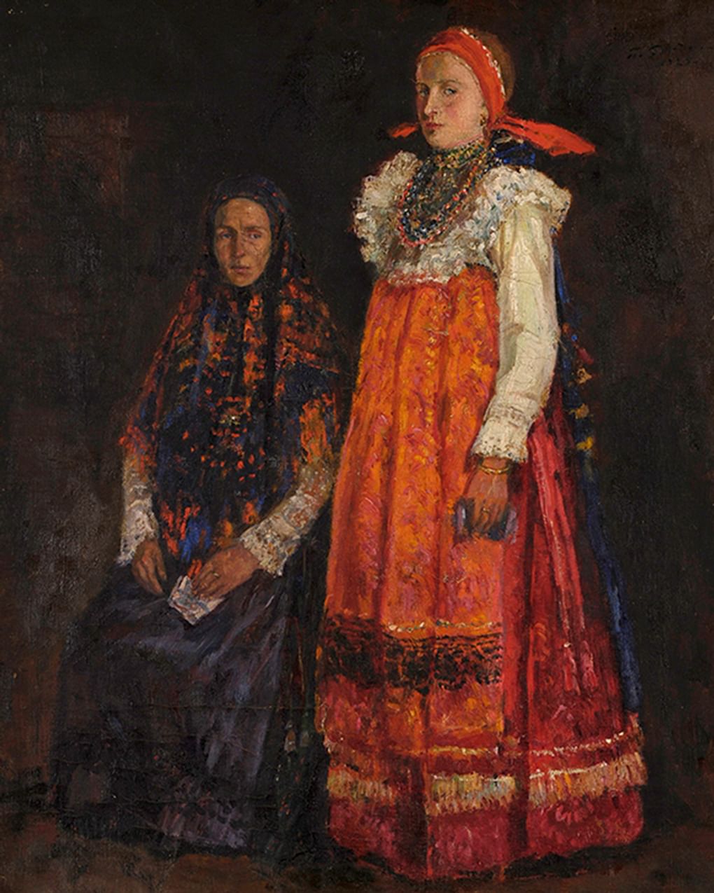 Павел Радимов. Сваха и невеста (фрагмент). 1929. Новосибирский государственный художественный музей, Новосибирск