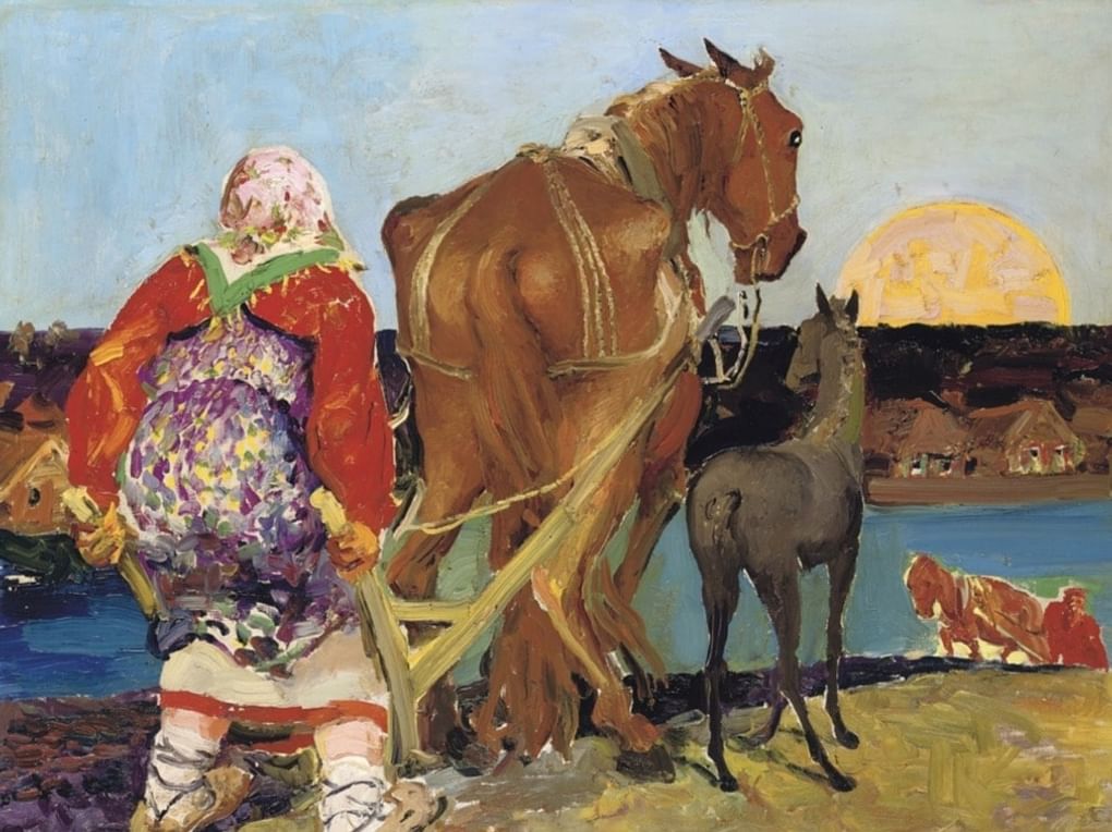 Филипп Малявин. Вспашка на закате (фрагмент). Начало XX века. Частное собрание