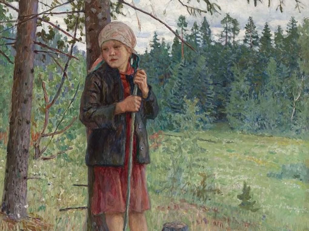 Николай Богданов-Бельский. Девочка в лесу (фрагмент). Начало XX века. Частное собрание