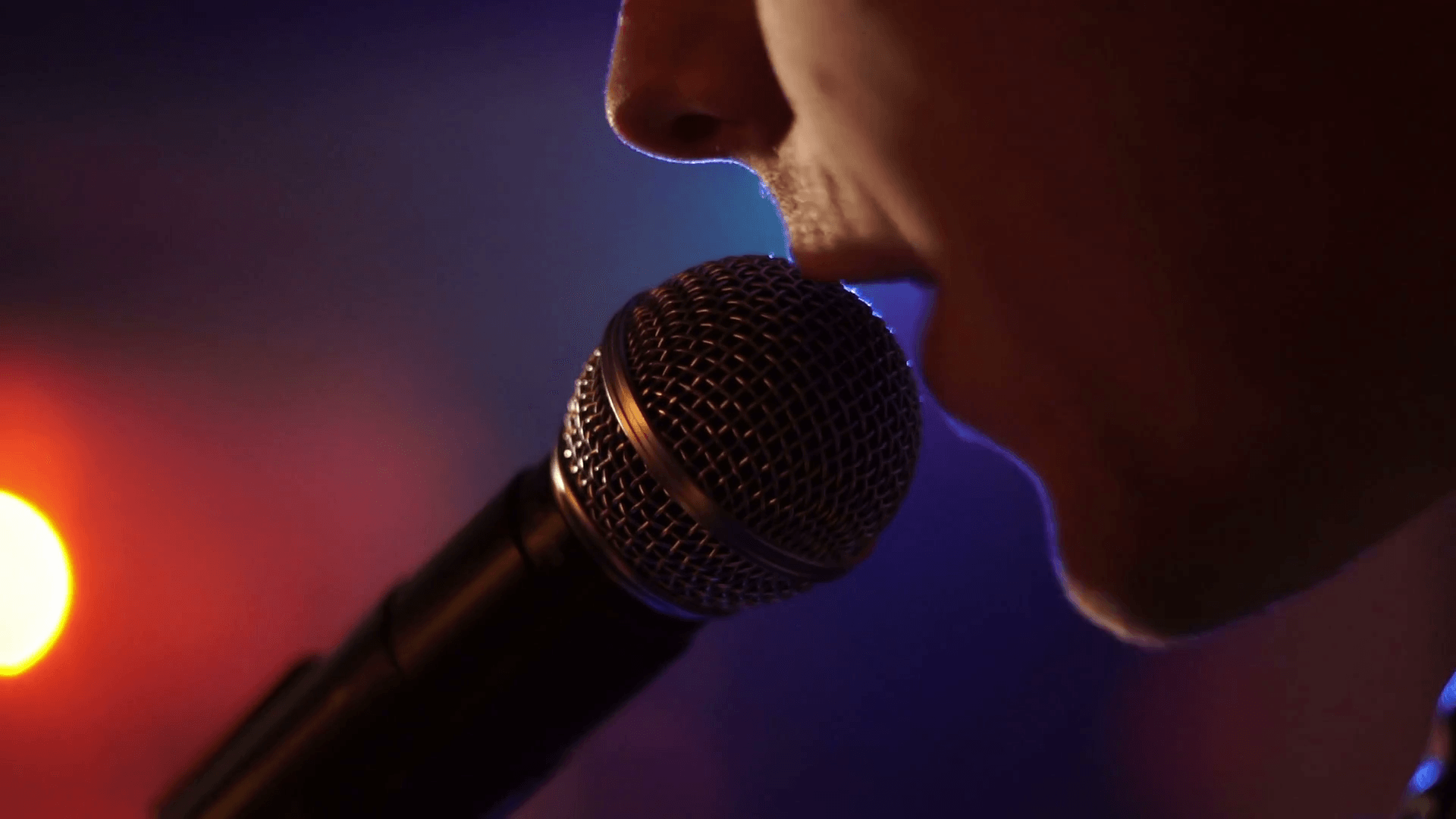 Поет в микрофон