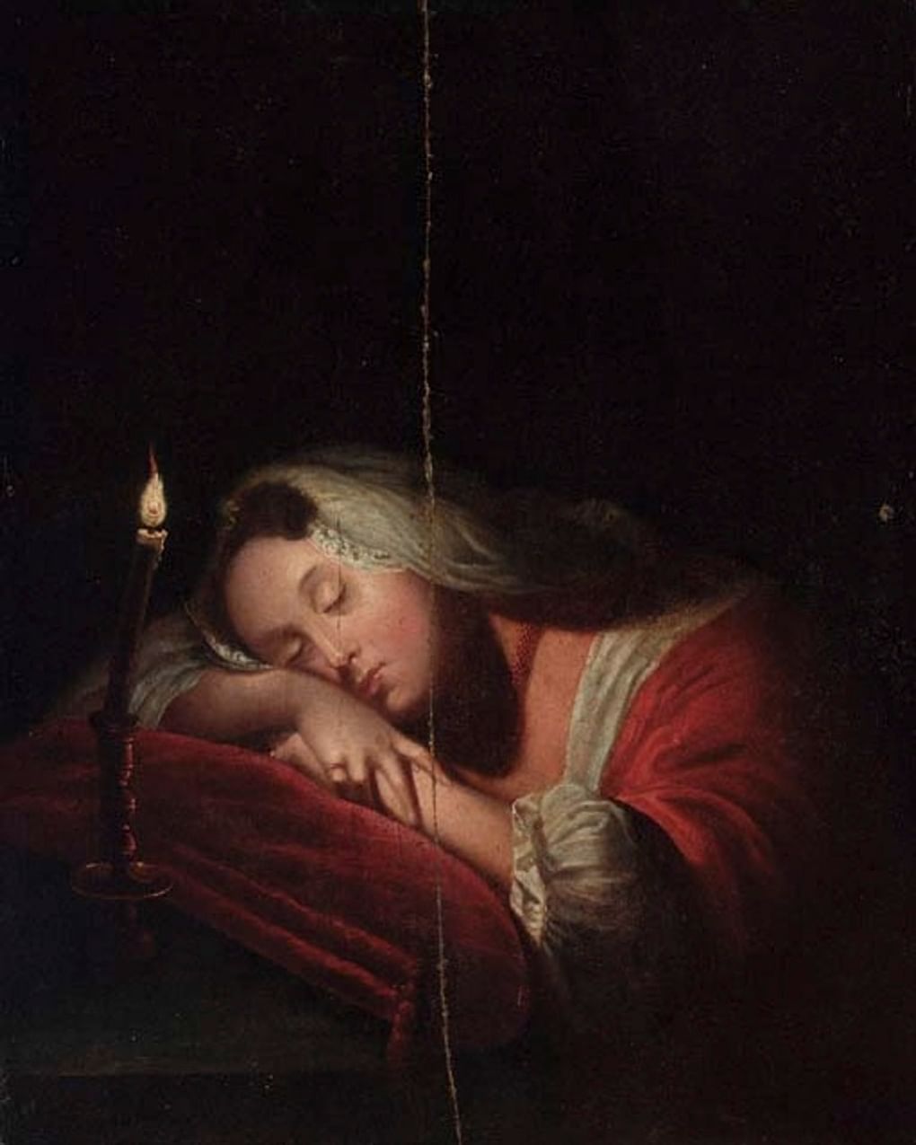 Павел Федотов. Спящая красавица со свечой (фрагмент). 1840-е. Частное собрание