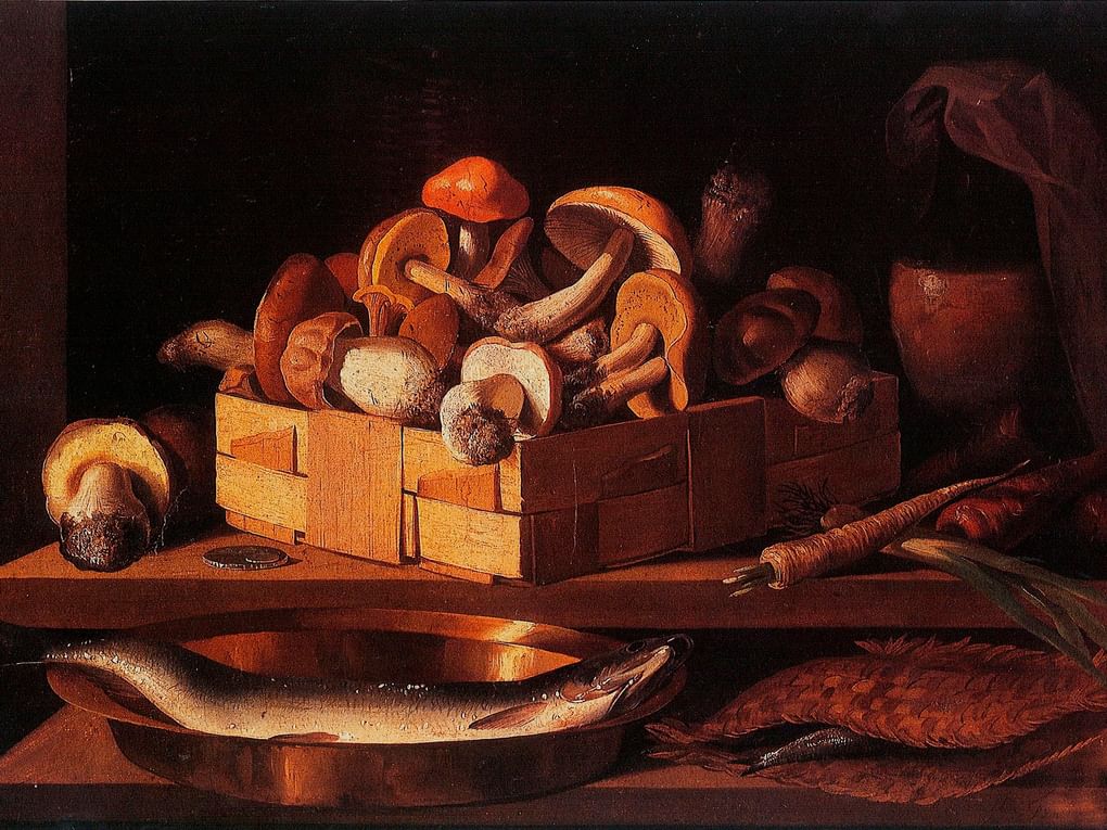 Иван Хруцкий. Грибы, рыба и овощи (фрагмент). 1838. Киевский национальный музей русского искусства, Киев, Украина