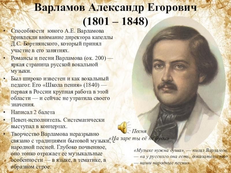 Как пишется слово композитор. Александр Егорович Варламов (1801-1848). Александр Егорович Варламов романсы. Александр Егорович Варламов композитор. Биография а е Варламова.