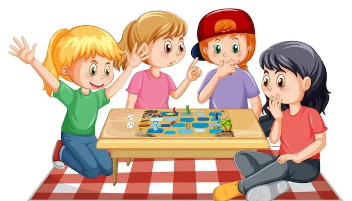 игровой процесс за столом, руки игроков и разноцветные компоненты