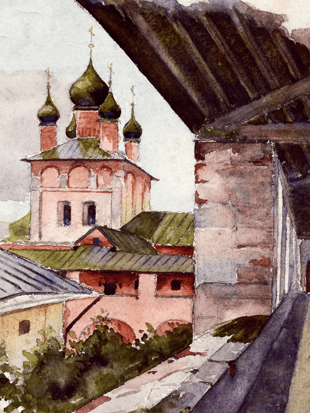Леонид Веснин. Архиерейский двор. Вид на церковь Григория Богослова (фрагмент). Ростов Великий, Ярославская область. 1900-е. Государственный научно-исследовательский музей архитектуры им. А.В. Щусева, Москва