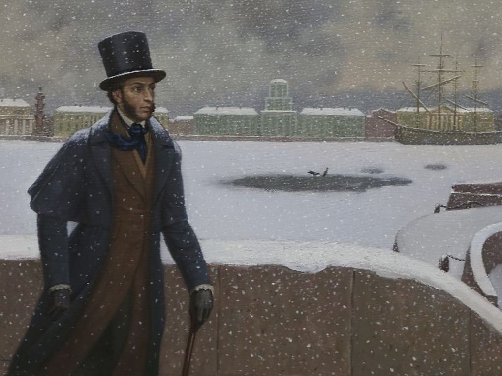 Георгий Осокин. Прогулка Александра Пушкина на набережной Невы. 1977. Национальный музей Республики Марий Эл им. Т. Евсеева, Йошкар-Ола