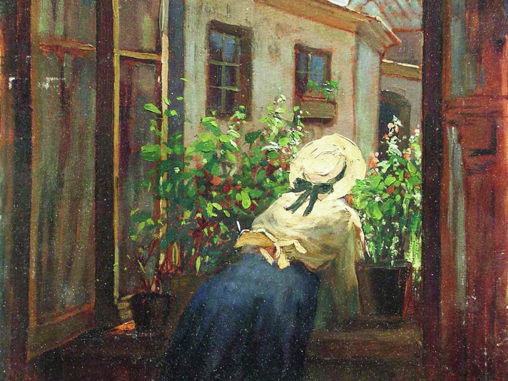 Константин Маковский. У раскрытого окна (фрагмент). 1910-е. Частное собрание