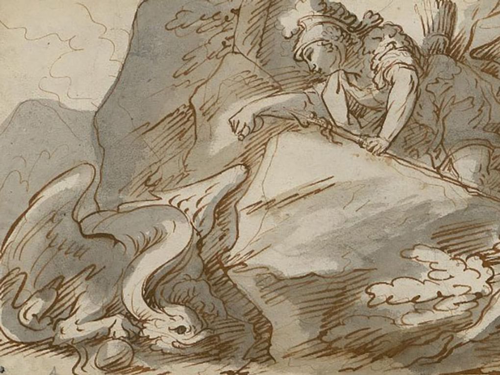 Неизвестный художник. Воин с драконом (фрагмент). XVIII век. Научно-исследовательский музей при Российской академии художеств, Санкт-Петербург