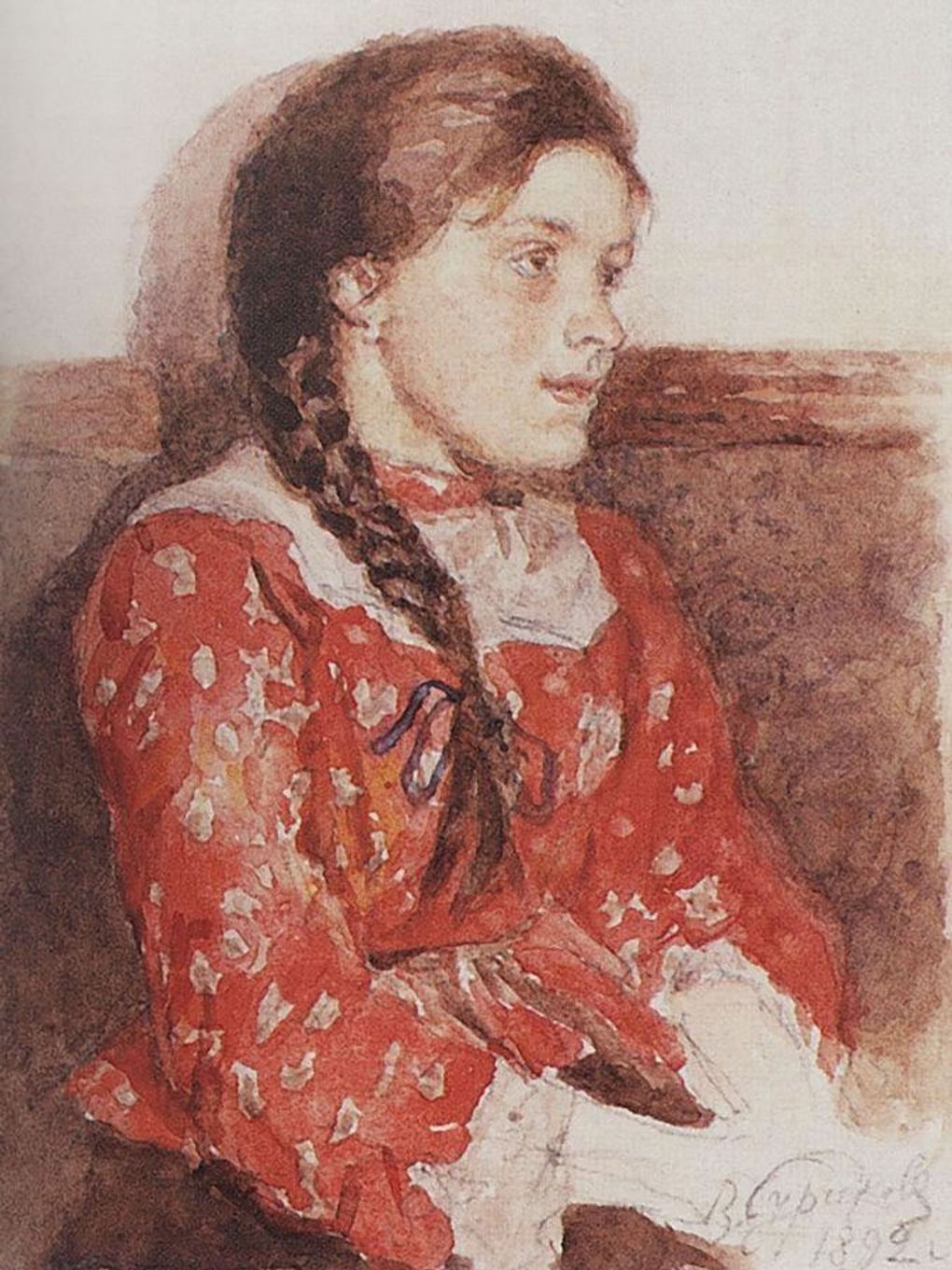 Василий Суриков. Девушка в красной кофте (фрагмент). 1892. Государственная Третьяковская галерея, Москва