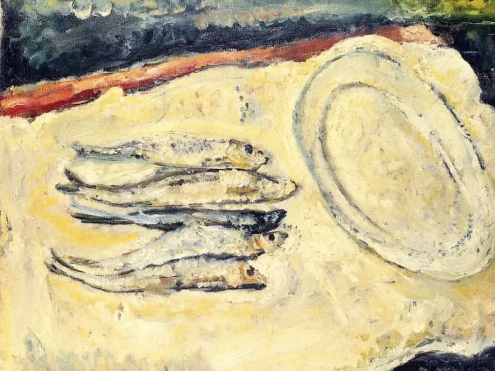 Хаим Сутин. Натюрморт с селедкой и овальной тарелкой (фрагмент). 1916. Частное собрание