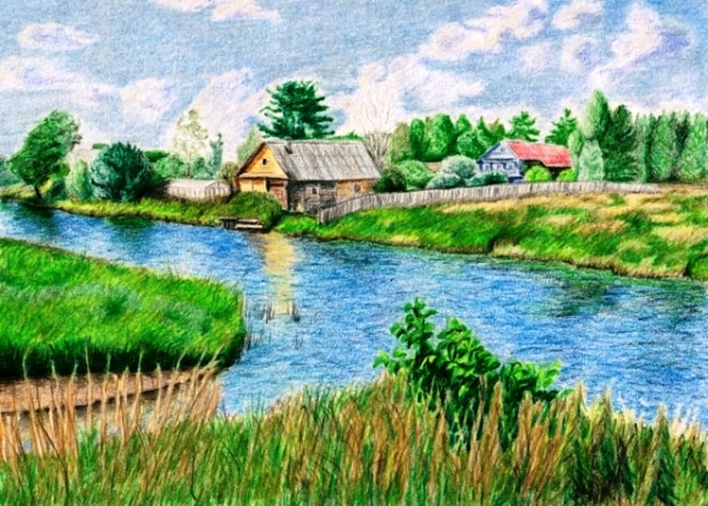Лето в деревне рисунки детей