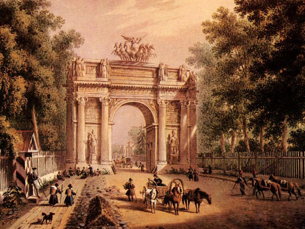 Карл Беггров. Триумфальные ворота (фрагмент). 1820-е. Государственный Русский музей, Санкт-Петербург