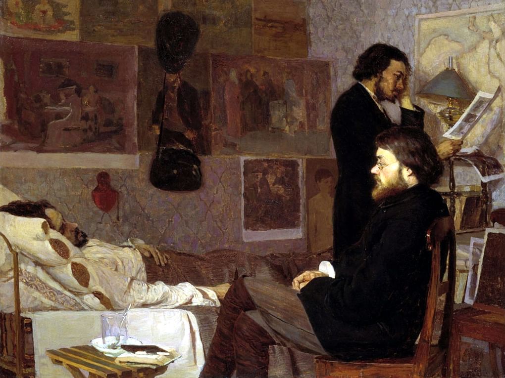 Кириак Костанди. У больного товарища. 1884. Государственная Третьяковская галерея, Москва