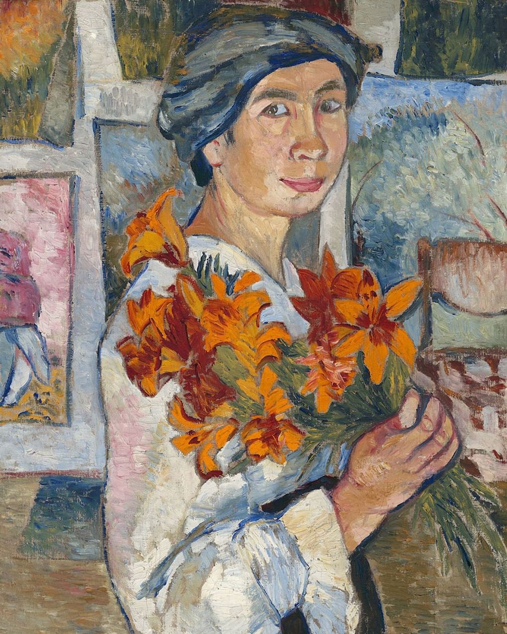 Наталья Гончарова. Автопортрет с желтыми лилиями. 1907. Государственная Третьяковская галерея, Москва