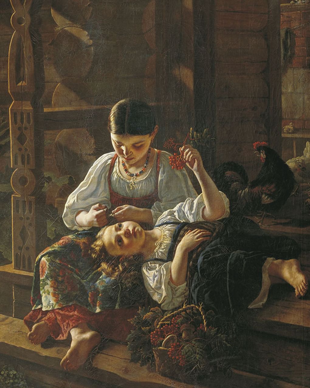 Ростислав Фелицин. На крыльце избы (фрагмент). 1855. Государственный Русский музей, Санкт-Петербург