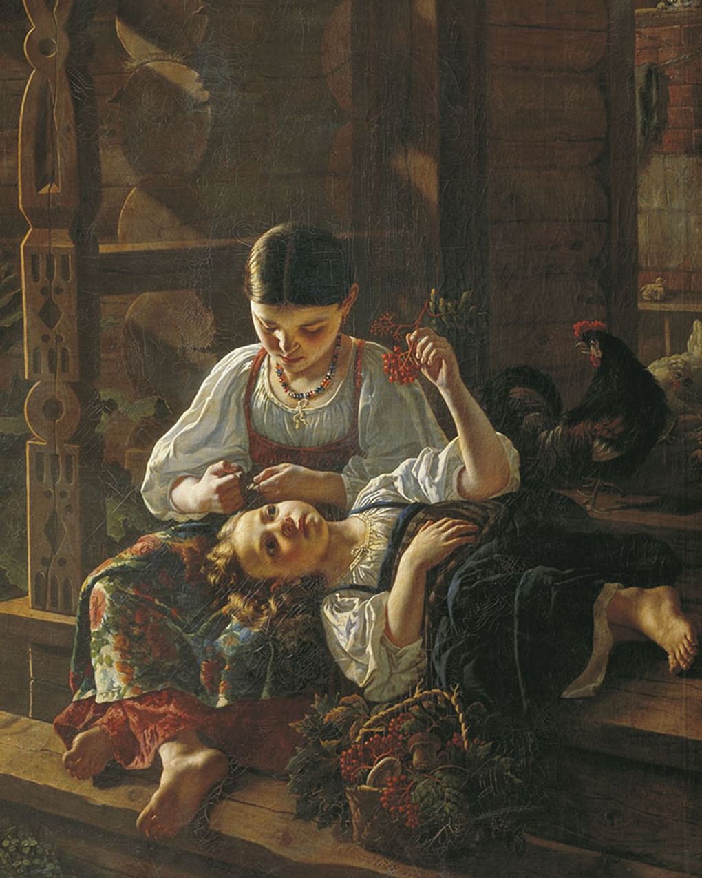 Ростислав Фелицин. На крыльце избы (фрагмент). 1855. Государственный Русский музей, Санкт-Петербург