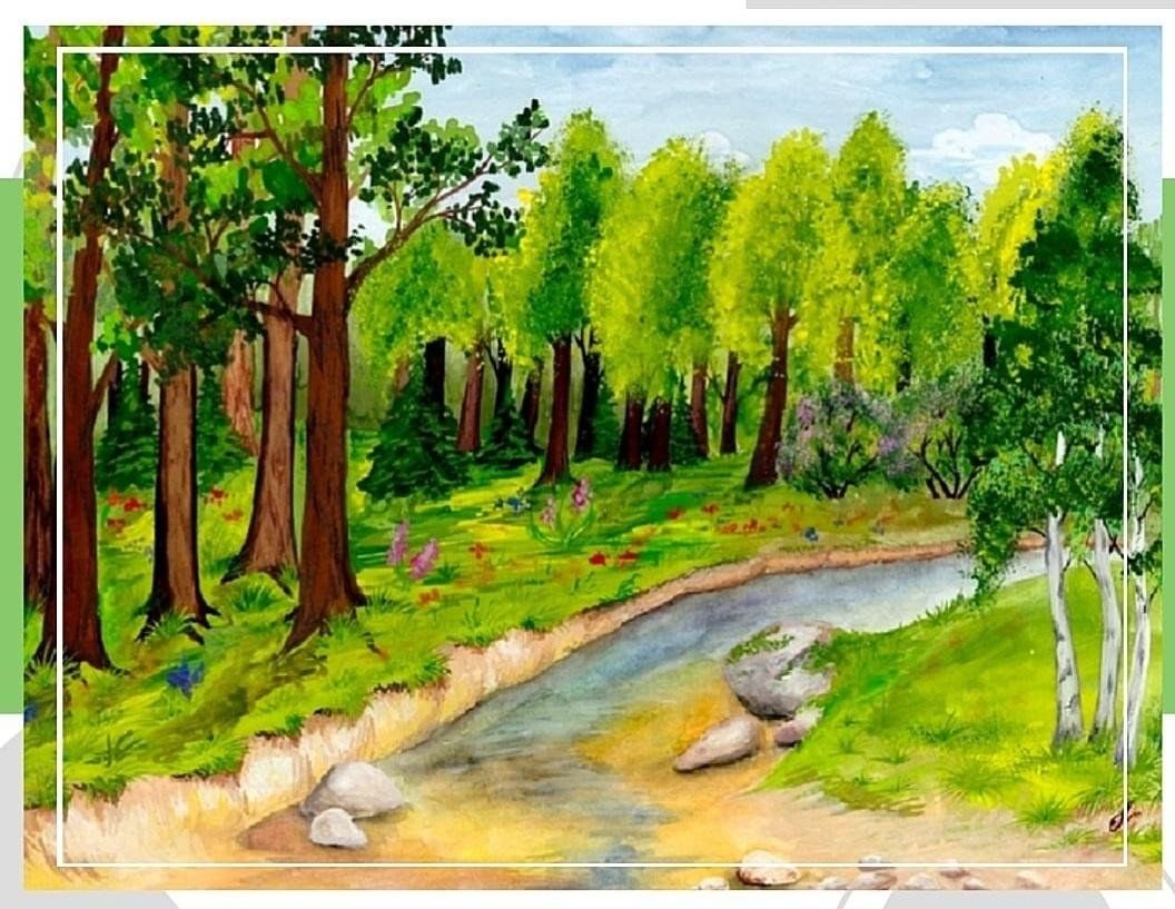 Лесная красота рисунок. Лес рисунок. Пейзаж рисунок. Картина природы для детей. Детские пейзажи природы.