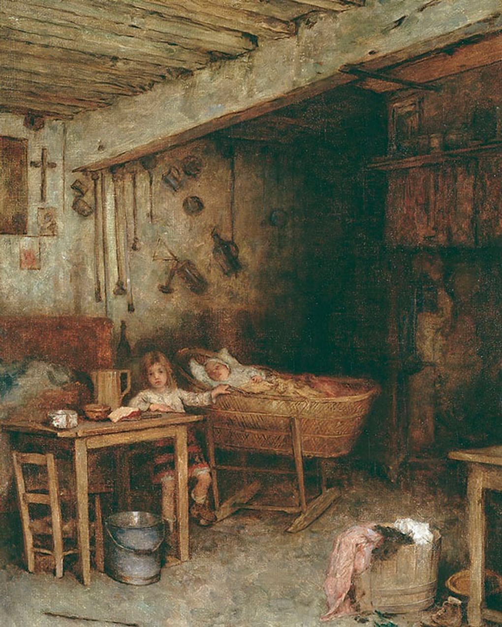 Алексей Харламов. У колыбели сестры (фрагмент). XIX век. Частное собрание