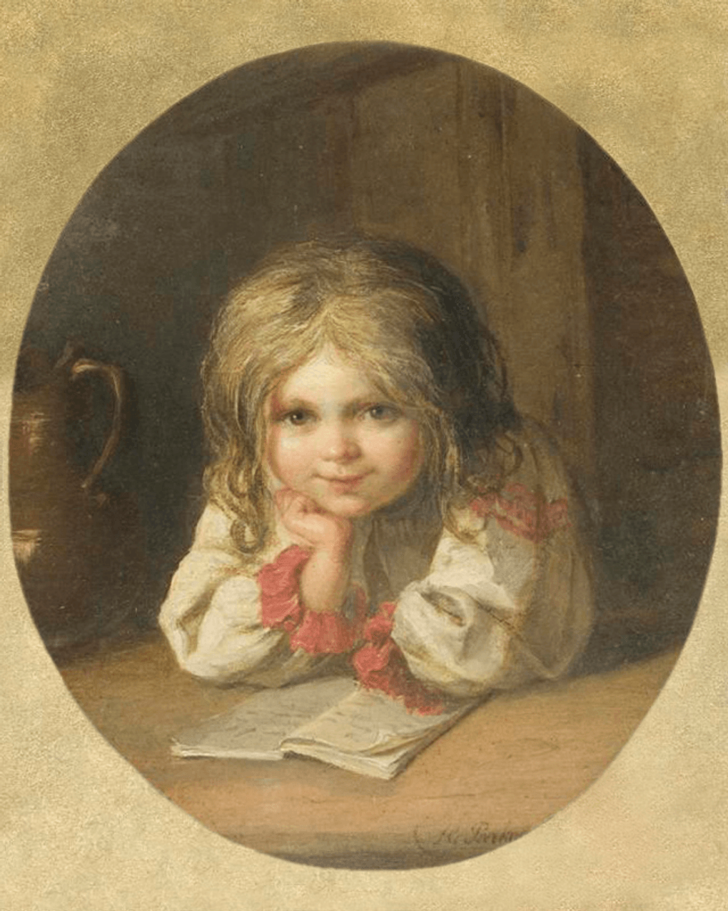 Николай Рачков. Девочка с азбукой (фрагмент). 1866. Государственный историко-художественный и литературный музей-заповедник «Абрамцево», село Абрамцево, Московская область