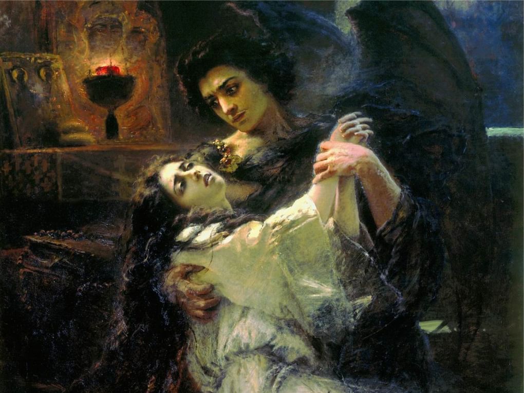 Константин Маковский. Демон и Тамара (фрагмент). 1889. Серпуховский историко-художественный музей, Серпухов, Московская область