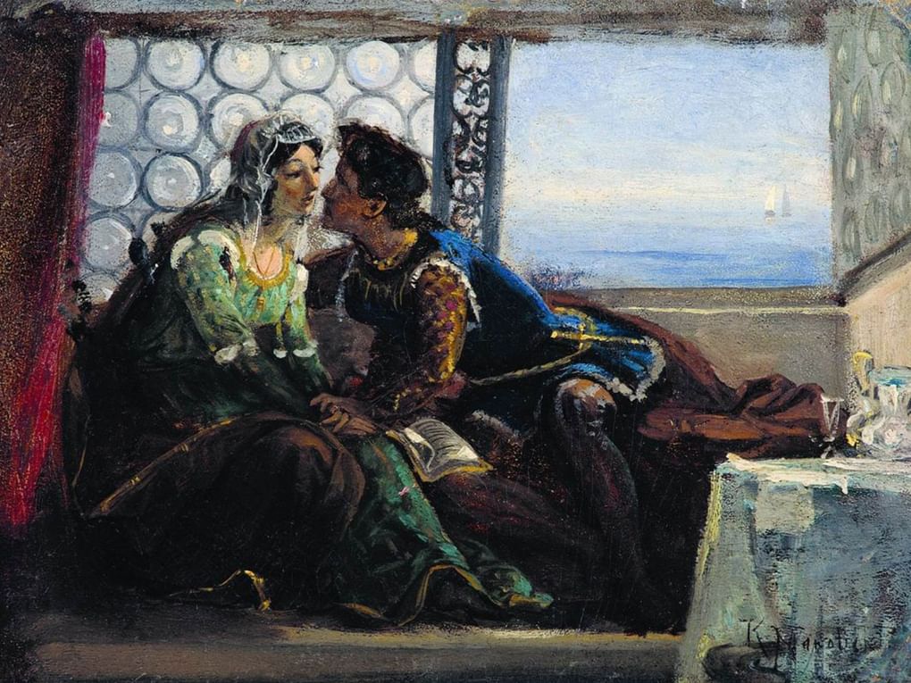 Константин Маковский. Ромео и Джульетта (позирует супруга художника, Мария Маковская) (фрагмент). 1890-е. Частное собрание