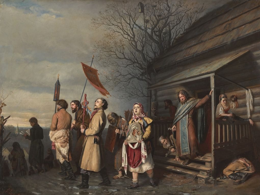Василий Перов. Сельский крестный ход на Пасхе (фрагмент). 1861. Государственная Третьяковская галерея, Москва