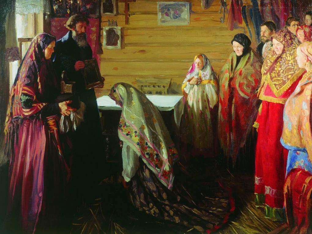 Иван Куликов. Старинный обряд благословения невесты в городе Муроме. 1909. Владимиро-Суздальский музей-заповедник, Владимир