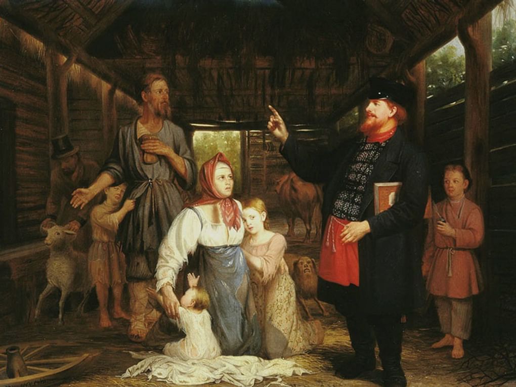 Александр Красносельский. Сбор недоимок (фрагмент). 1869. Вольский краеведческий музей, Вольск, Саратовская область