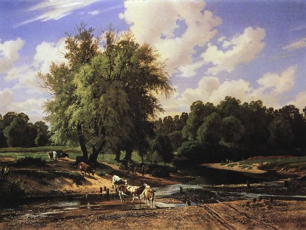 Иван Шишкин. Коровы на водопое. 1867. Частное собрание