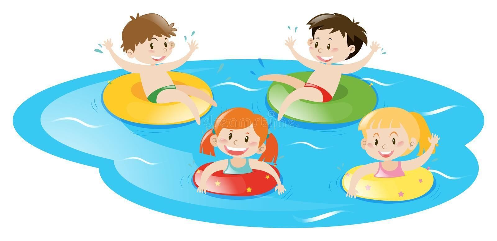 Дети купаются в водоеме вектор
