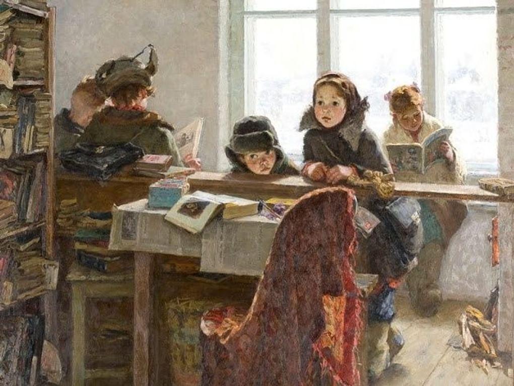 Ирина Шевандронова. В сельской библиотеке. 1954. Государственная Третьяковская галерея, Москва