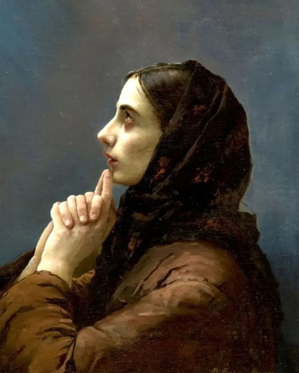 Василий Суриков. Молодая женщина в молитве (фрагмент). 1879. Частное собрание