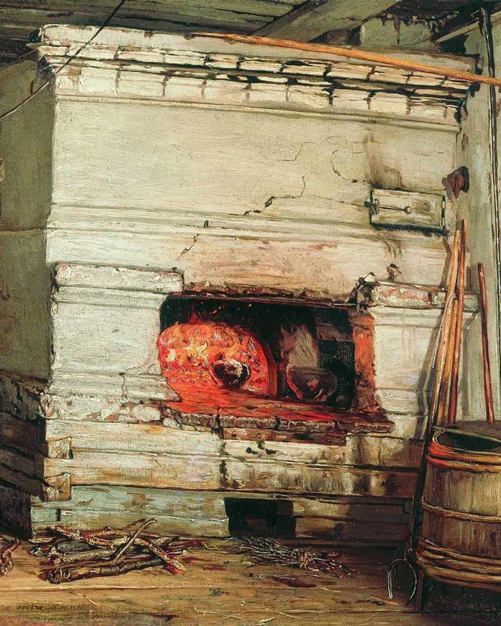 Василий Максимов. Крестьянская изба (фрагмент). 1869. Вологодская областная картинная галерея, Вологда