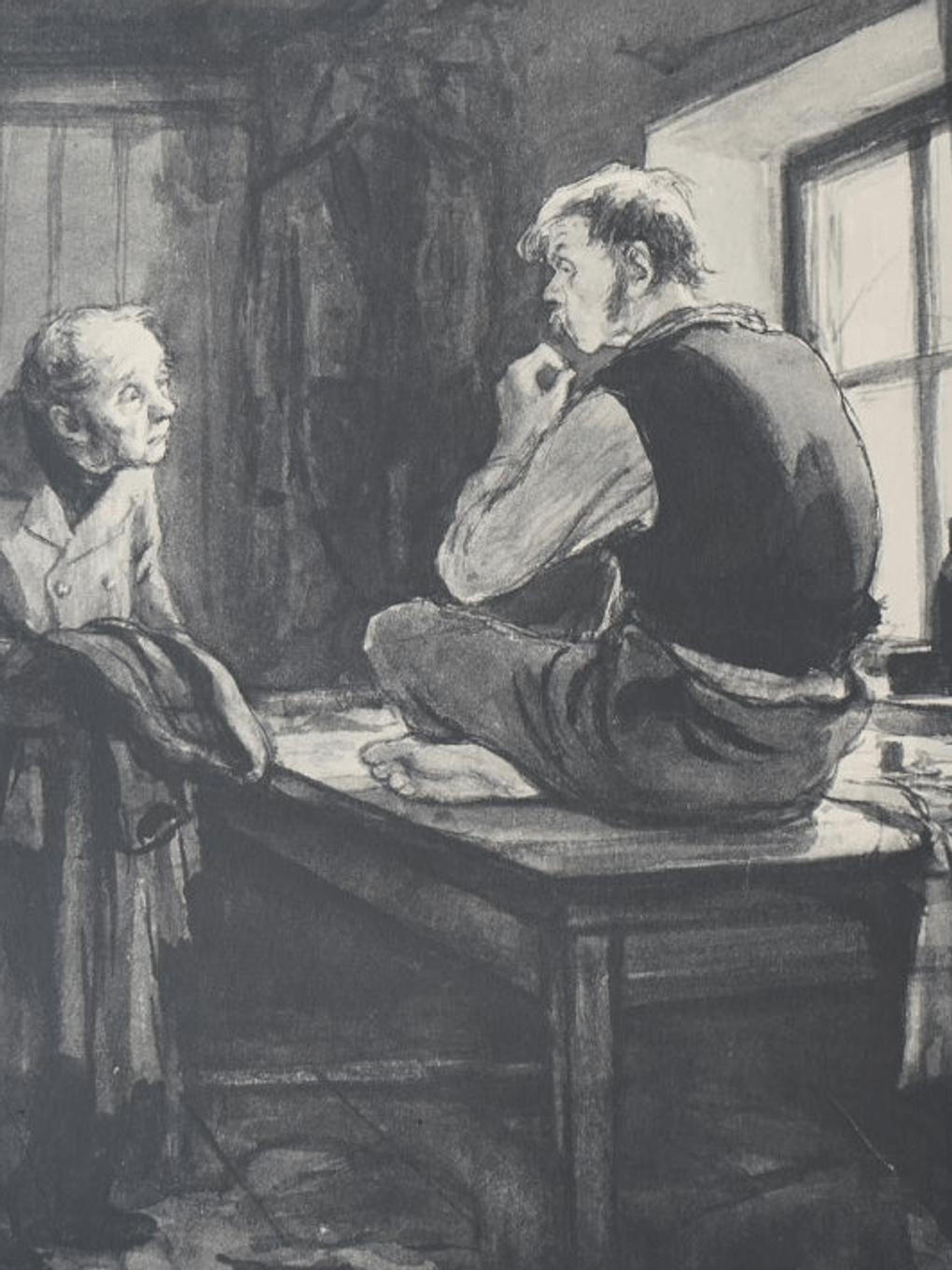 Кукрыниксы. Башмачкин у портного Петровича. Иллюстрация к повести Николая Гоголя «Шинель». 1952. Томский областной художественный музей, Томск