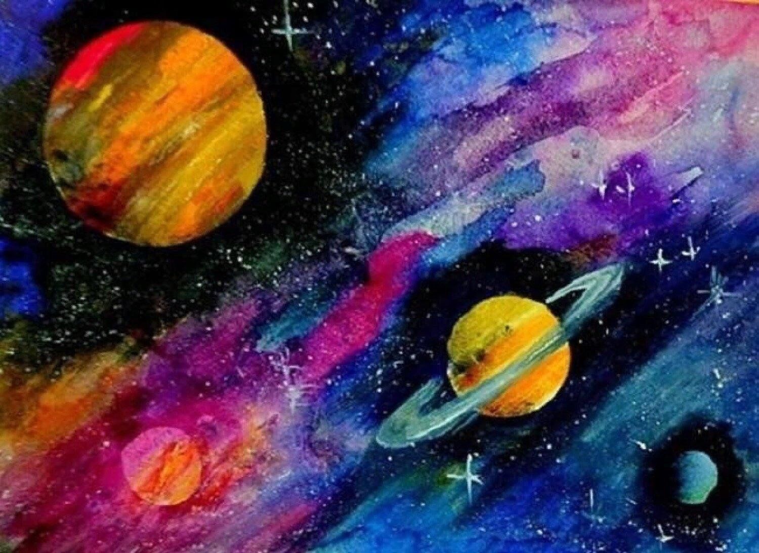 Космос красками для детей. Рисунок на тему космос. Космос гуашью. Рисование космос красками. Рисунок звездный мир