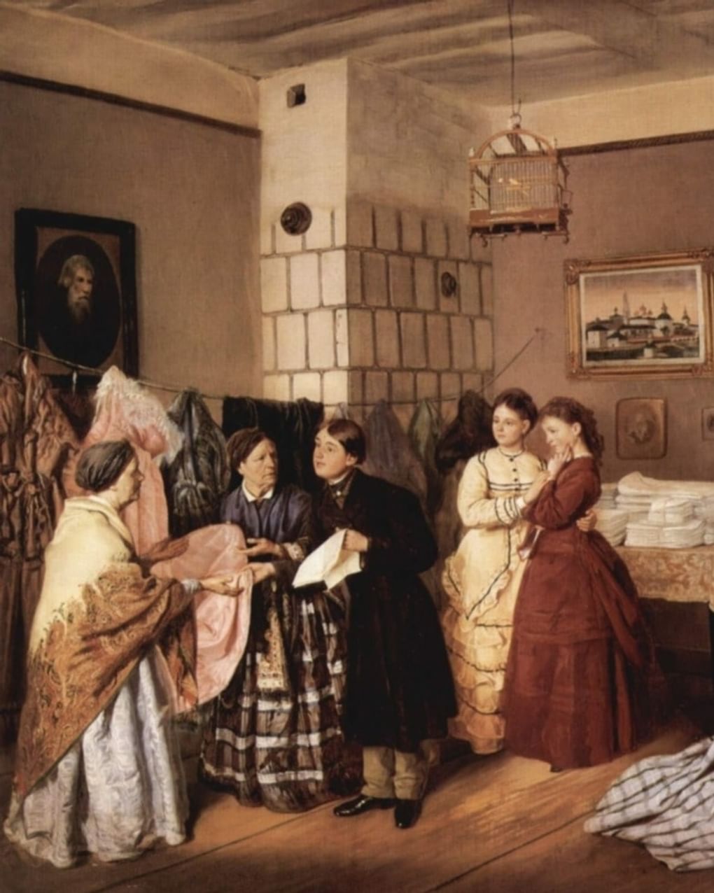 Василий Пукирев. Прием приданого по росписи (фрагмент). 1873. Государственная Третьяковская галерея, Москва