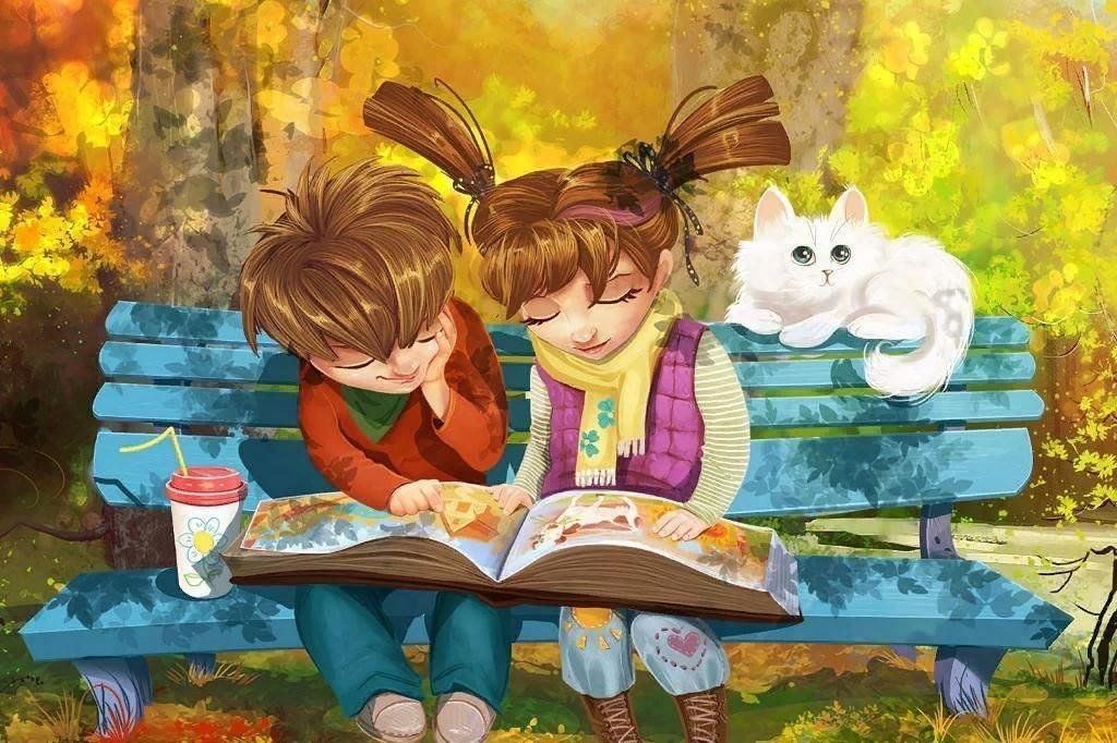 Дети с книгой летом картинка