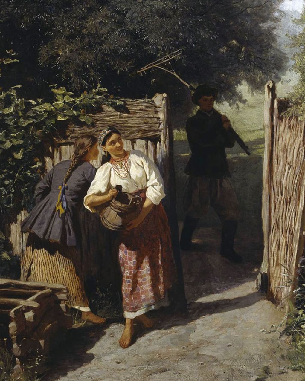 Константин Трутовский. У плетня (фрагмент). 1879. Тамбовская областная картинная галерея, Тамбов